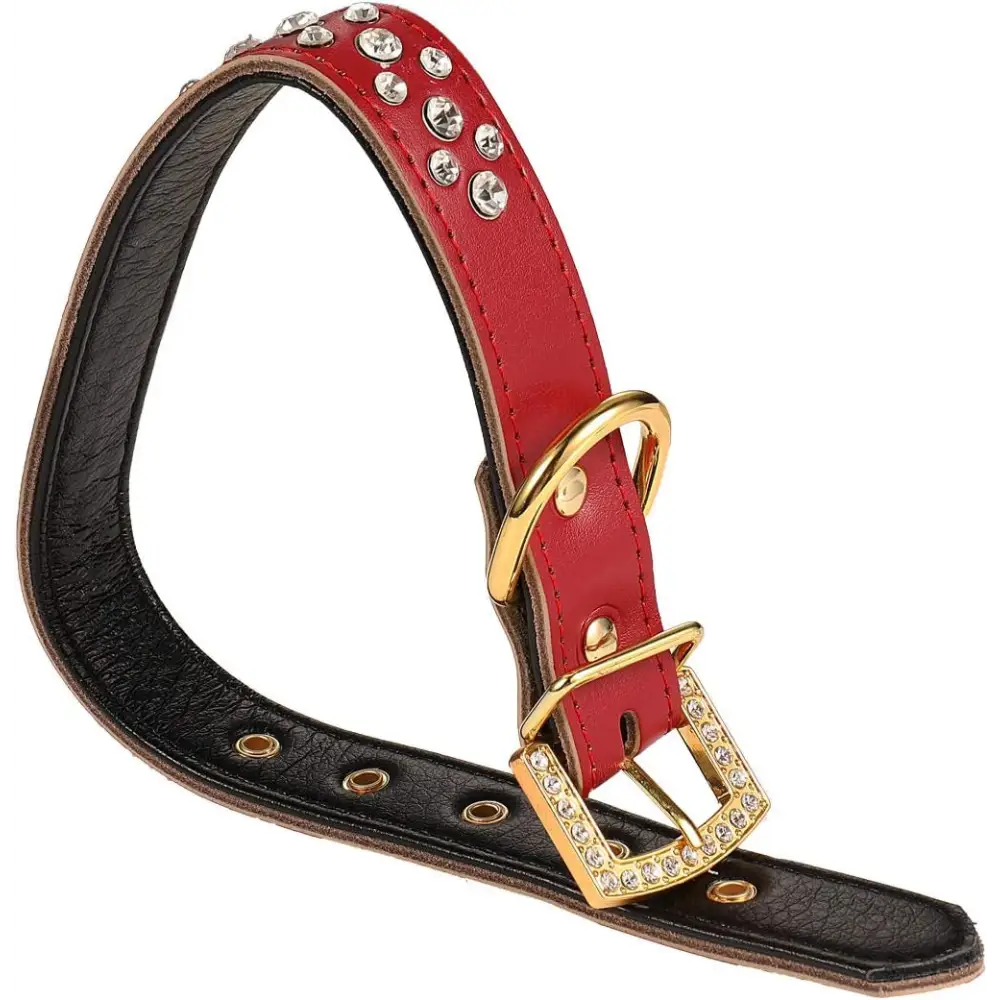 3 Rows Personalized Rhinestone Leather Bling Crystal Dog Collar with Golden Rhinestone Buckle for Small Medium Breeds (S(Neck For:11-13 Inch), Red)