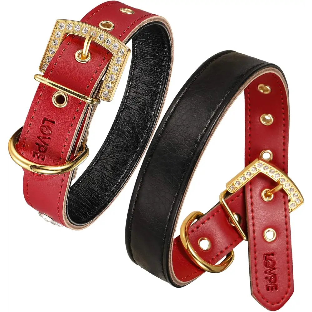 3 Rows Personalized Rhinestone Leather Bling Crystal Dog Collar with Golden Rhinestone Buckle for Small Medium Breeds (S(Neck For:11-13 Inch), Red)