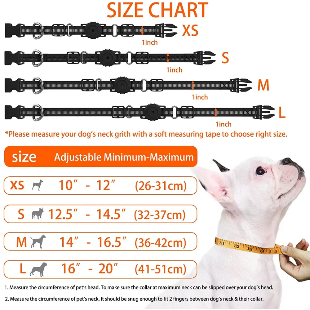 Apple Airtag Heavy Duty Dog Collar with Airtag Holder Case, Adjustable for Medium Large Dogs