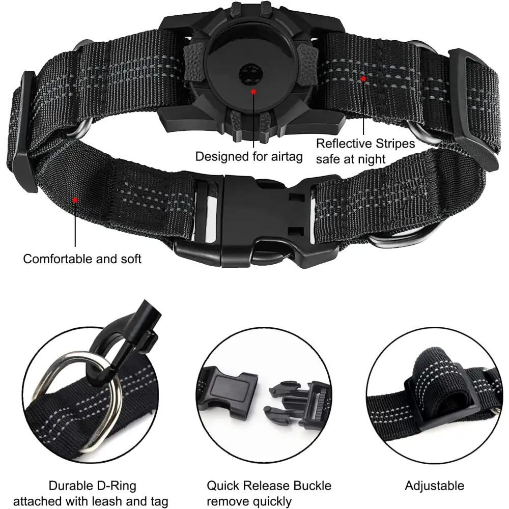 Apple Airtag Heavy Duty Dog Collar with Airtag Holder Case, Adjustable for Medium Large Dogs