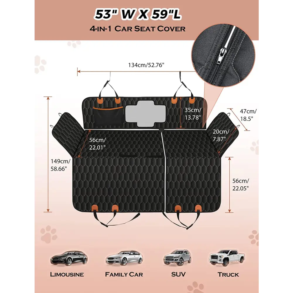 Dog Car Seat Cover for Back Seat, 100% Scratchproof Waterproof Backseat Cover for Dogs, Dog Seat Cover for Suvs, Dog Back Seat Cover with Mesh Window, Nonslip - Black