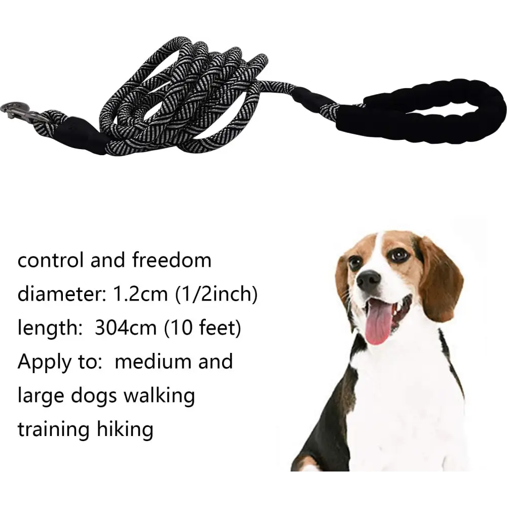 Heavy Duty 10 FT Dog Leash with Comfortable Padded Handle - Reflective, Medium & Large Dogs, Black