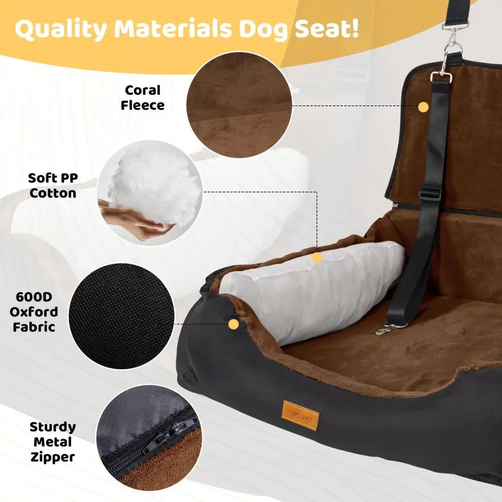 Large Brown Two-seater Dog Car Seat Can Also Be Used As A Kennel At Home 6 Adjustable Straps (including Headrest Car