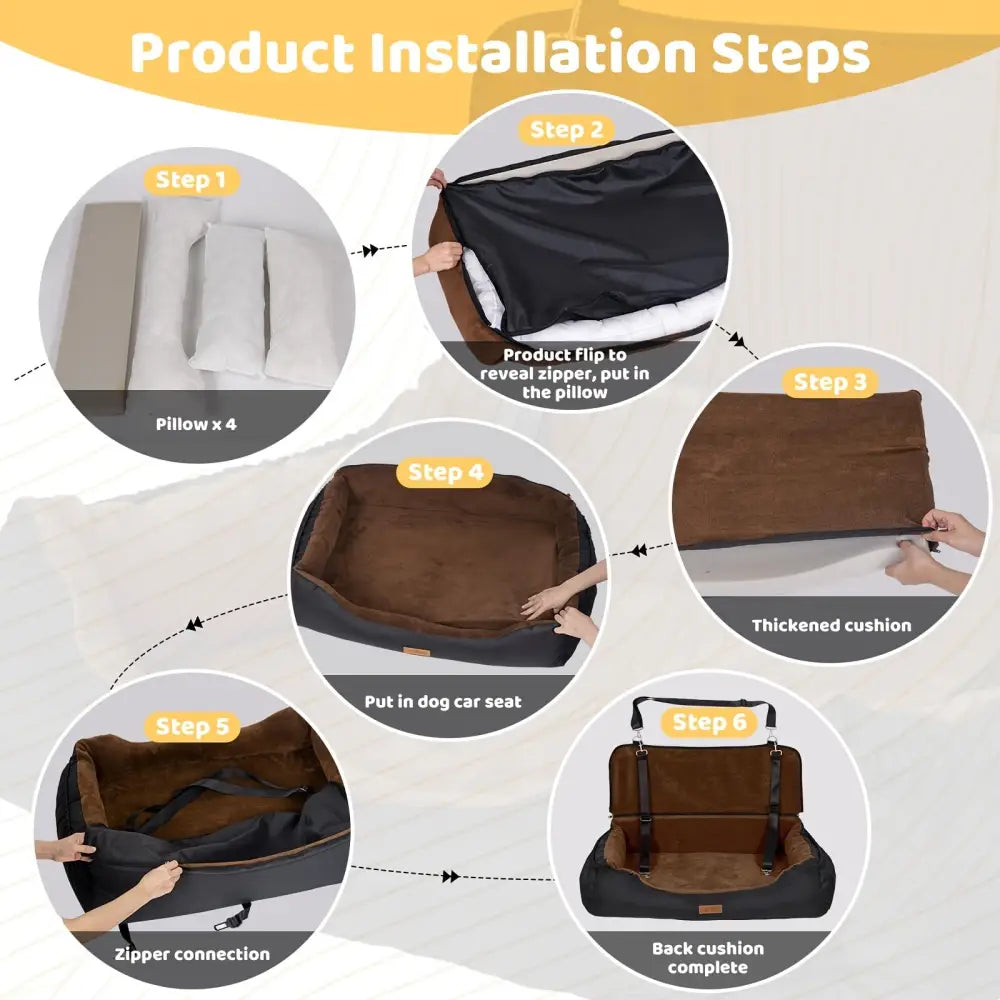 Large Brown Two-seater Dog Car Seat Can Also Be Used As A Kennel At Home 6 Adjustable Straps (including Headrest Car