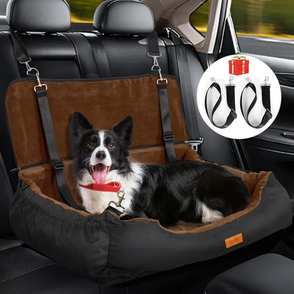 Large Brown Two-seater Dog Car Seat Can Also Be Used As A Kennel At Home 6 Adjustable Straps (including Headrest Car