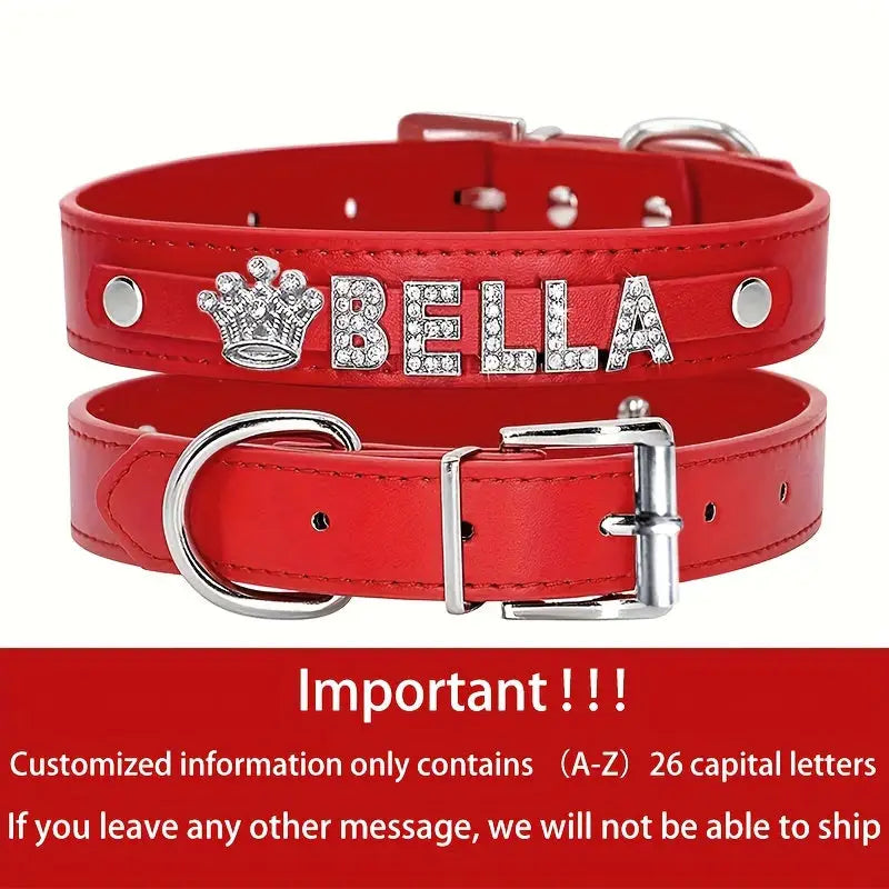 Personalized Dog Collar PU Leather Puppy Cat ID Collars With Rhinestone Heart Star Shaped Dog Accessory For Small