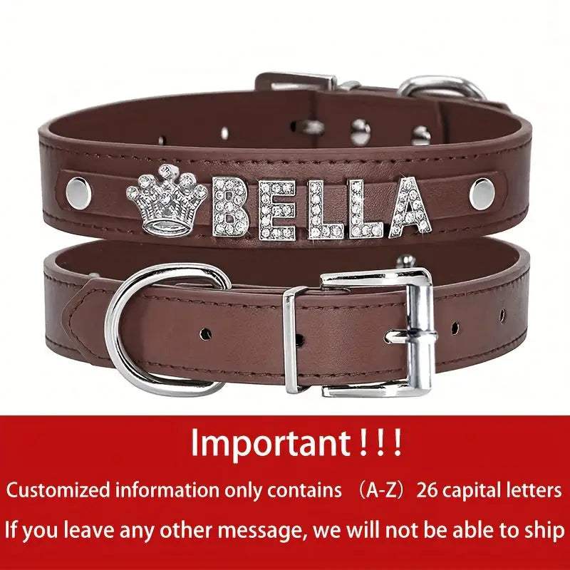 Personalized Dog Collar PU Leather Puppy Cat ID Collars With Rhinestone Heart Star Shaped Dog Accessory For Small