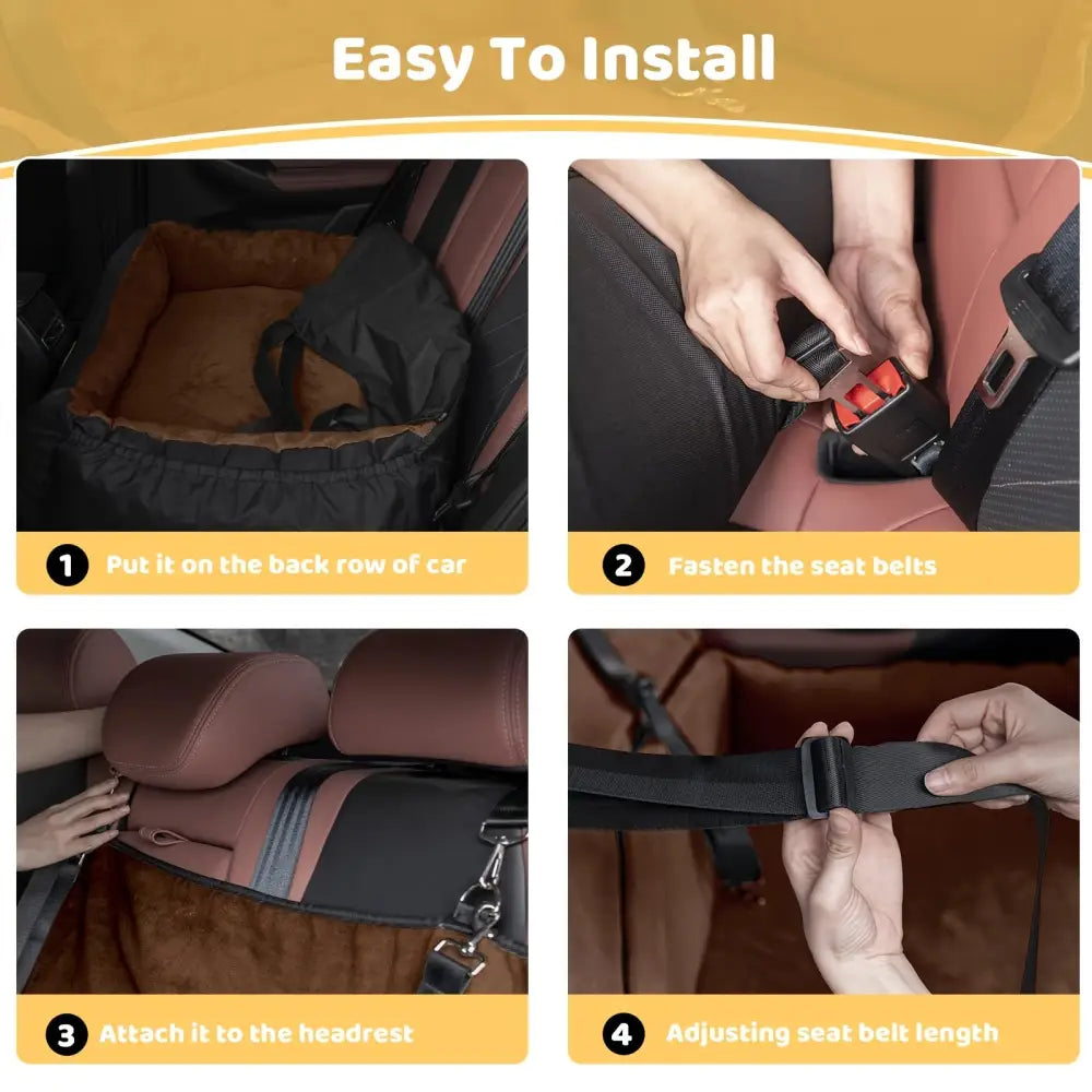 Large Brown Two-seater Dog Car Seat Can Also Be Used As A Kennel At Home 6 Adjustable Straps (including Headrest Car