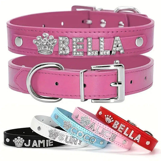 Personalized Dog Collar PU Leather Puppy Cat ID Collars With Rhinestone Heart Star Shaped Dog Accessory For Small